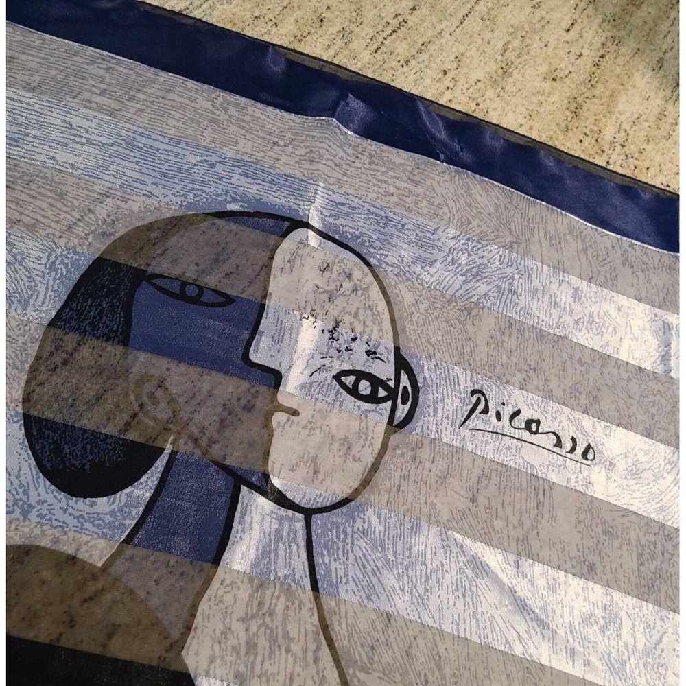 Pablo Picasso Painting of a Woman 39" Square Blue Sheer Silky Scarf Wrap - Picture 5 of 10